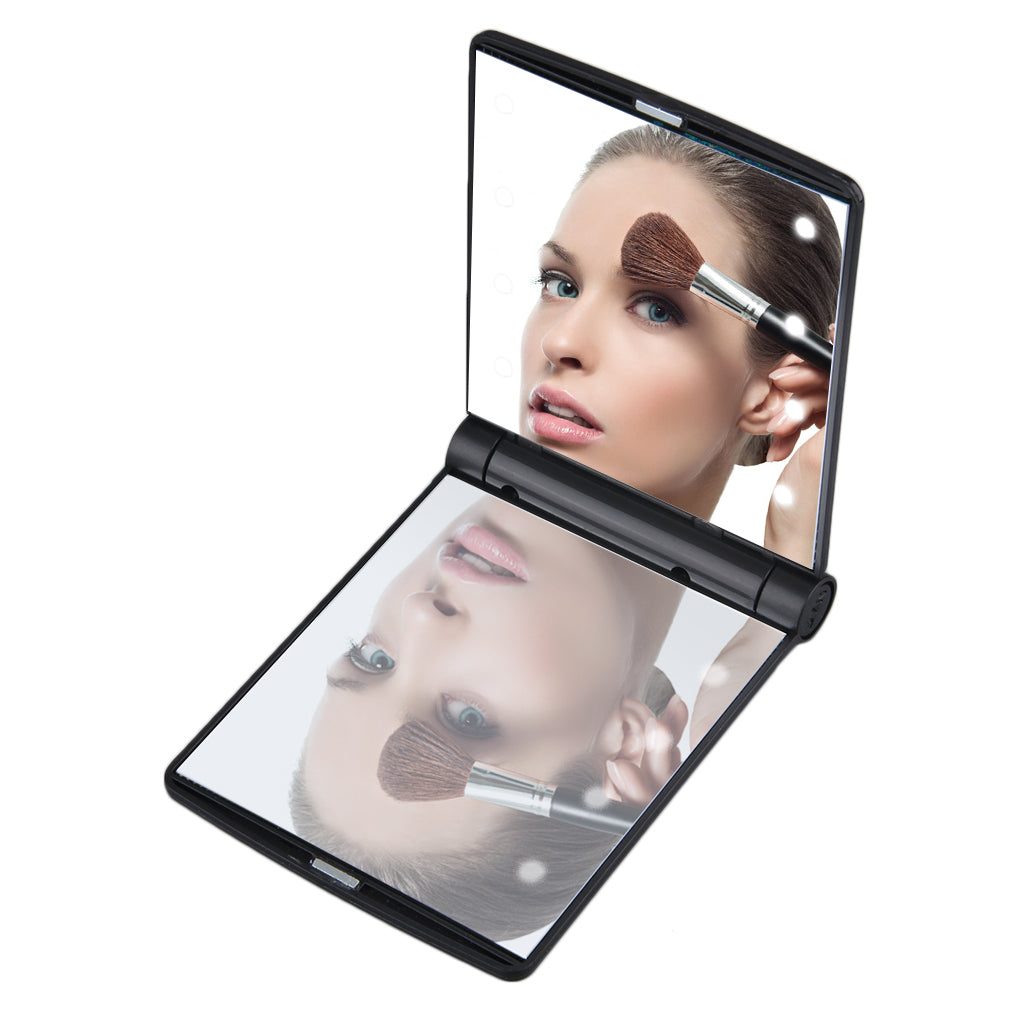 Folding Pocket Makeup Mirror With 8 LED Lights Lamps