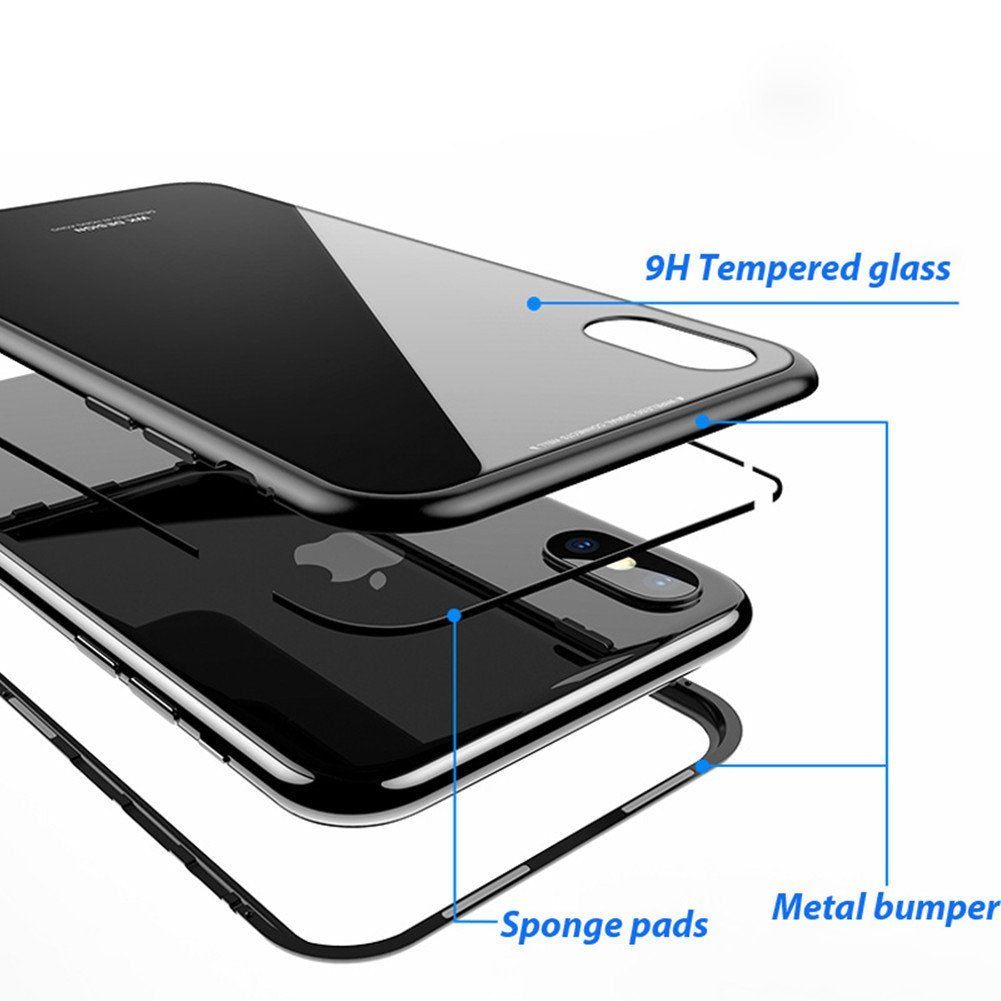 Case de teléfono de aluminio para iPhone 7, 8, x, 7plus, tapa trasera de vidrio templado 8plus