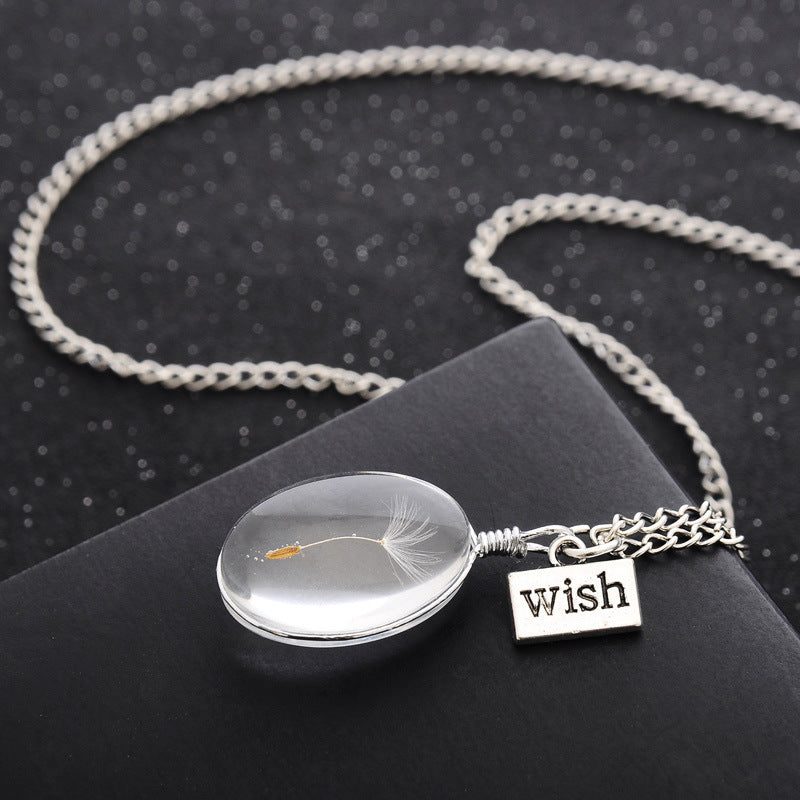 Crystal Pendant Necklace With Dandelion Seed