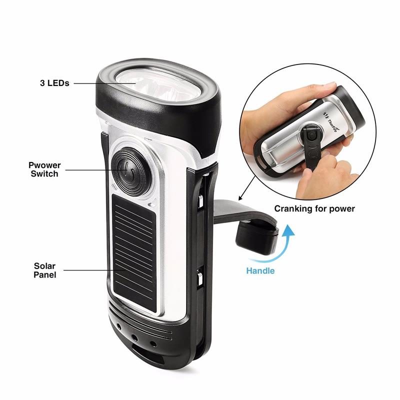 Ultra Bright Solar & Crank Powered Waterproof LED Flashlight Torch Camping Hiking Outdoors