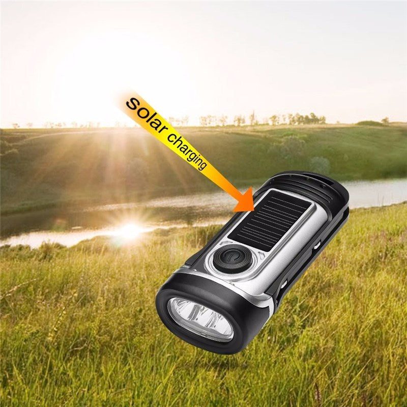 Ultra Bright Solar & Crank Powered Waterproof LED Flashlight Torch Camping Hiking Outdoors