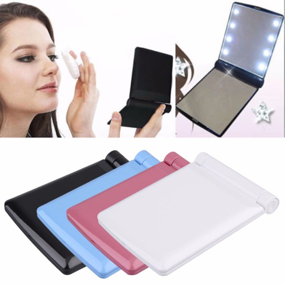 Folding Pocket Makeup Mirror With 8 LED Lights Lamps