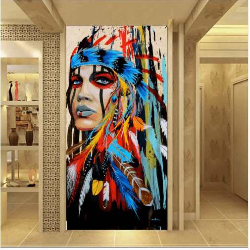 Arte de pared impresa de lienzo HD de niña nativa americana