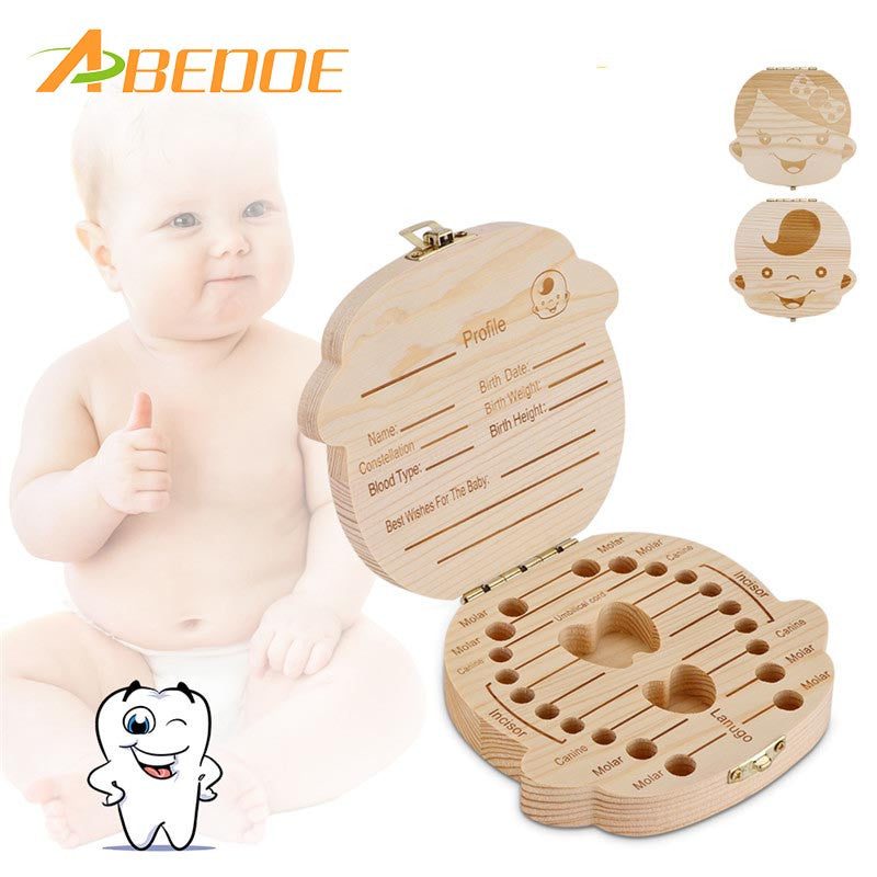 Caja de almacenamiento de madera de dientes de leche para bebés