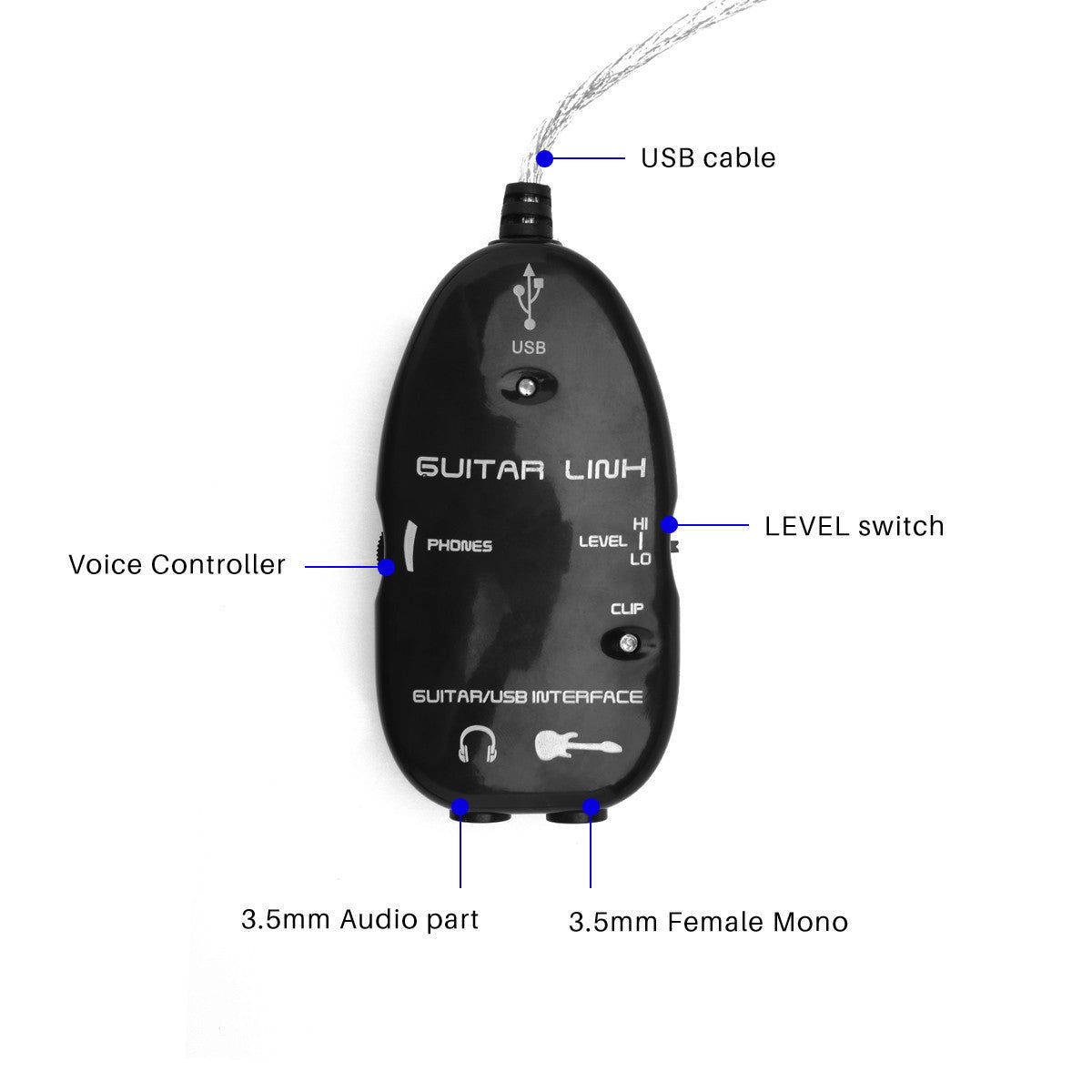 Gitarren -USB -Adapter für die Aufnahme auf dem PC oder zum Jamming