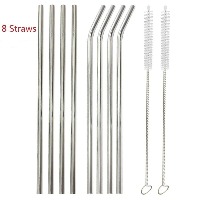 8 Stainless Steel Drinking Straws, Reusable Straws with 2 Cleaning Brushes
