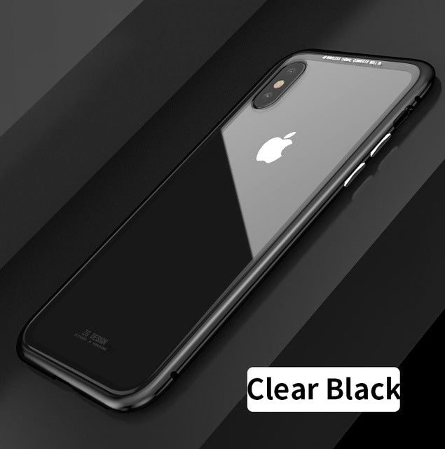 Case de teléfono de aluminio para iPhone 7, 8, x, 7plus, tapa trasera de vidrio templado 8plus