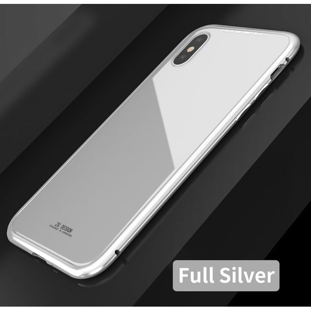 Étui de téléphone en aluminium pour iPhone 7, 8, X, 7Plus, 8plus Temperred Glass Couvre arrière